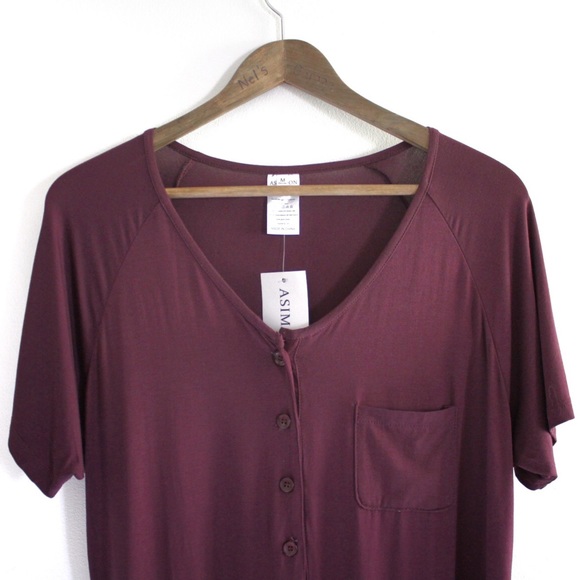 Asimoon NWT Maroon Red Buttoned Short Sleeve Tunic Medium - Picture 2 of 6